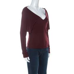 Pre Owned Alberta Ferretti Burgundy Cowl Neck Long Sleeve Top M