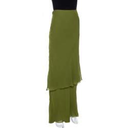 Alberta Ferretti Green Silk Crepe Tiered Skirt M