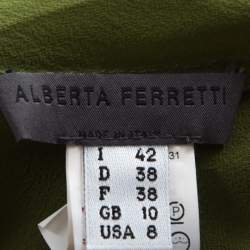Pre Owned Alberta Ferretti Olive Green Silk Pleated Sleeve Detail Button Front Blouse M 