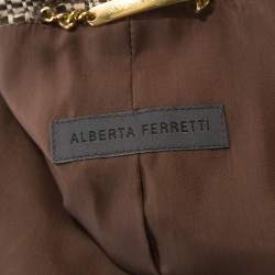 Alberta Ferretti Brown Tweed Short Blazer and Knee Length Skirt Set S