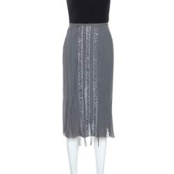 Alberta Ferretti Grey Silk Sequin Embellished Pleated Midi Skirt S