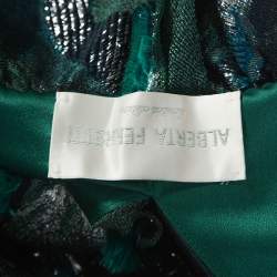 Alberta Ferretti Green Lurex Jacquard Fringed Detail Gown M