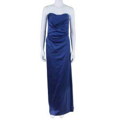 Pre Owned Alberta Ferretti Blue Strapless Fishtail Gown L
