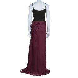 Pre Owned Alberta Ferretti Burgundy Silk Maxi Skirt M