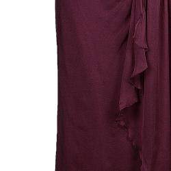 Pre Owned Alberta Ferretti Burgundy Silk Maxi Skirt M