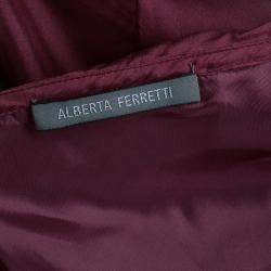 Pre Owned Alberta Ferretti Burgundy Silk Maxi Skirt M