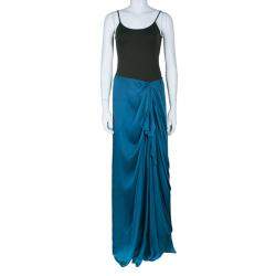 Pre Owned Alberta Ferretti Blue Silk Chiffon Maxi Skirt M