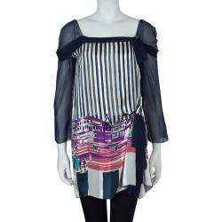 Alberta Ferretti Multicolor Print Sheer Sleeve Silk Blouse M