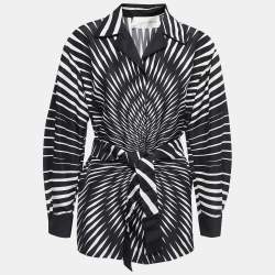 Alberta Ferretti Black/White Abstract Printed Silk Shirt M