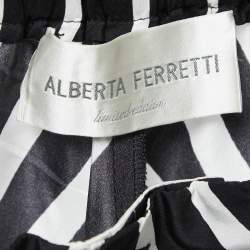 Alberta Ferretti Black/White Abstract Printed Silk Trousers M