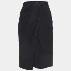 Alberta Ferretti Black Silk Draped Detail Pencil Skirt S