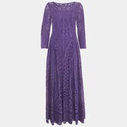 Alberta Ferretti Purple Patterned Lace Maxi Dress S