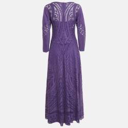 Alberta Ferretti Purple Patterned Lace Maxi Dress S