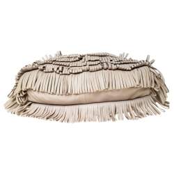 Alberta Ferretti Beige Leather Fringed Wristlet Clutch