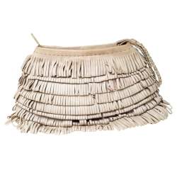 Alberta Ferretti Beige Leather Fringed Wristlet Clutch