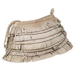 Alberta Ferretti Beige Leather Fringed Wristlet Clutch