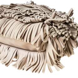 Alberta Ferretti Beige Leather Fringed Wristlet Clutch