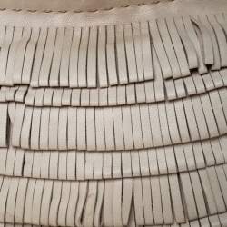 Alberta Ferretti Beige Leather Fringed Wristlet Clutch