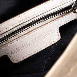 Alberta Ferretti Beige Leather Fringed Wristlet Clutch