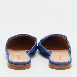 Pre Owned Alberto Fermani Blue Canvas Floral Embroidered Mules Size 38