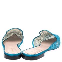 Alberta Ferretti Blue Lace And Satin Trim Flat Mules Size 40