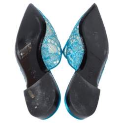 Alberta Ferretti Blue Lace And Satin Trim Flat Mules Size 40