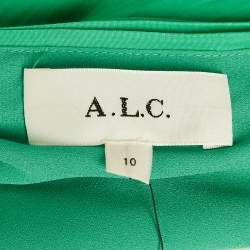 Pre Owned A.L.C Green Plisse Crepe One Shoulder Cut -Out Detail Maxi Dress L