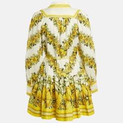Pre Owned Alemais Yellow Floral Print Linen Gisela Mini Dress S