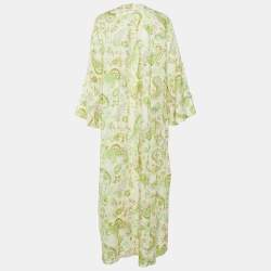Pre Owned Alemais Cream/Green Paisley Print Linen Marta Pool Dress XL