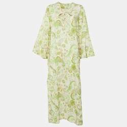 Pre Owned Alemais Cream/Green Paisley Print Linen Marta Pool Dress XL