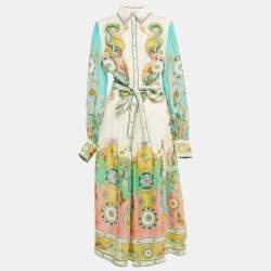 ALEMAIS Multicolor Printed Ramie Pinball Shirt Dress L