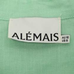 Alemais Green Olivia Floral Print Linen Shirt Maxi Dress M