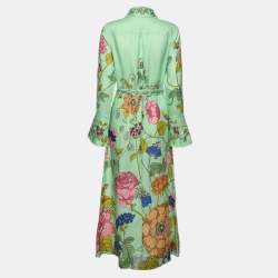 Alemais Green Olivia Floral Print Linen Shirt Maxi Dress M