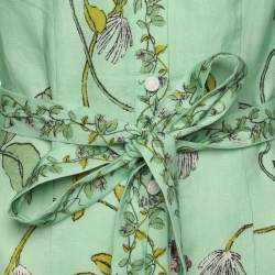 Alemais Green Olivia Floral Print Linen Shirt Maxi Dress M