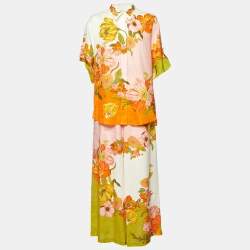 Alemais Multicolor Floral Print Linen Shirt and Trousers Set L