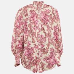 Alemais Pink Floral Print Linen Isla Blouse XS