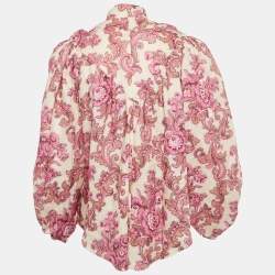 Alemais Pink Floral Print Linen Isla Blouse XS