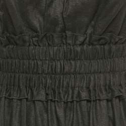 Alemais Black Linen Shirring Gathered Maxi Dress S
