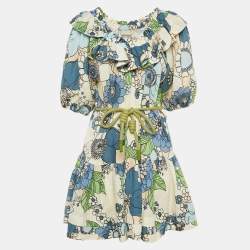 Alemais Multicolor Floral Print Linen Belted Mini Dress M