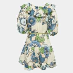 Alemais Multicolor Floral Print Linen Belted Mini Dress M