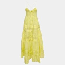 Alemais Yellow Ramie Fluer Tiered Maxi Dress S