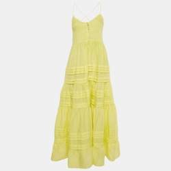 Alemais Yellow Ramie Fluer Tiered Maxi Dress S
