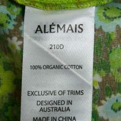 Alemais Green Abstract Print Cotton One-Shoulder Ruched Phyllis Dress M