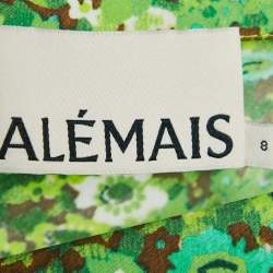 Alemais Green Abstract Print Cotton One-Shoulder Ruched Phyllis Dress M