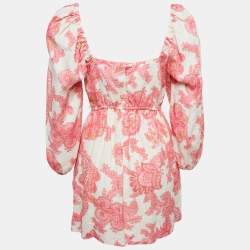 Alemais Pink Printed Linen Juno Mini Dress M
