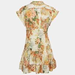 Alemais Yellow Sylvia Floral Hemp Mini Dress M