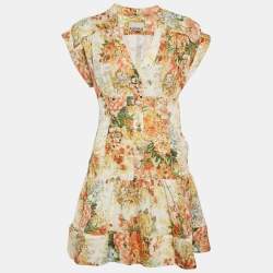 Alemais Yellow Sylvia Floral Hemp Mini Dress M