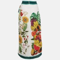 Alemais White Fruitta Print Linen Wrap Midi Skirt L