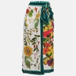 Alemais White Fruitta Print Linen Wrap Midi Skirt L