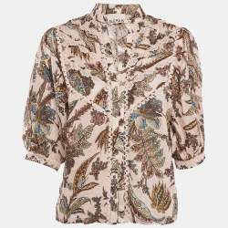 Alemais Pink Printed Lace Trim Ramie Estella Yoke Front Shirt S